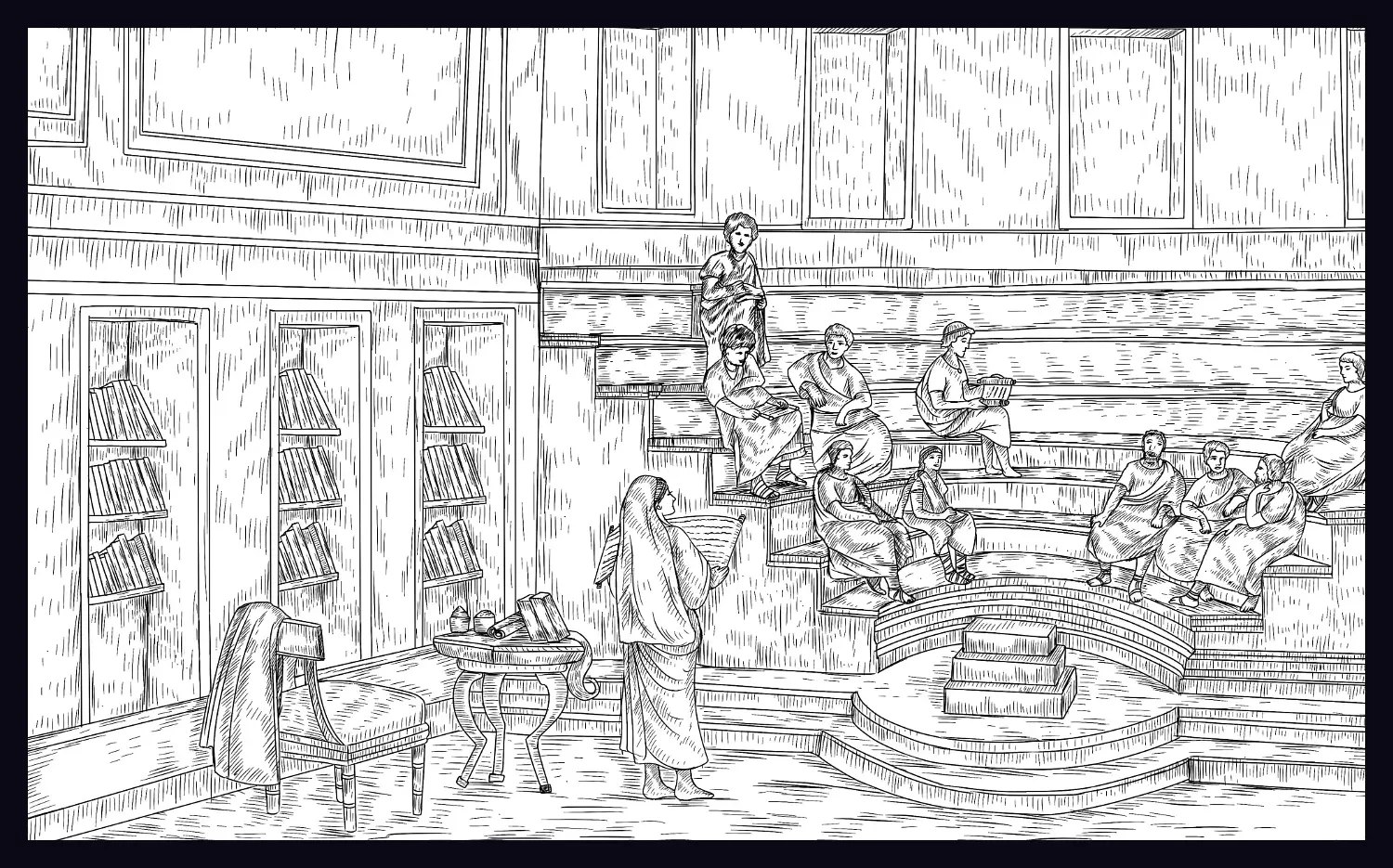 Hypatia lecturing to her students